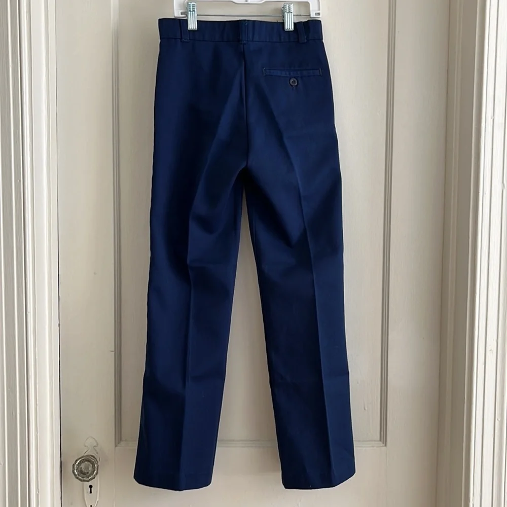 1970s Vintage Pants Sears Boys 14 Slim Perma-Prest Navy Blue Trousers